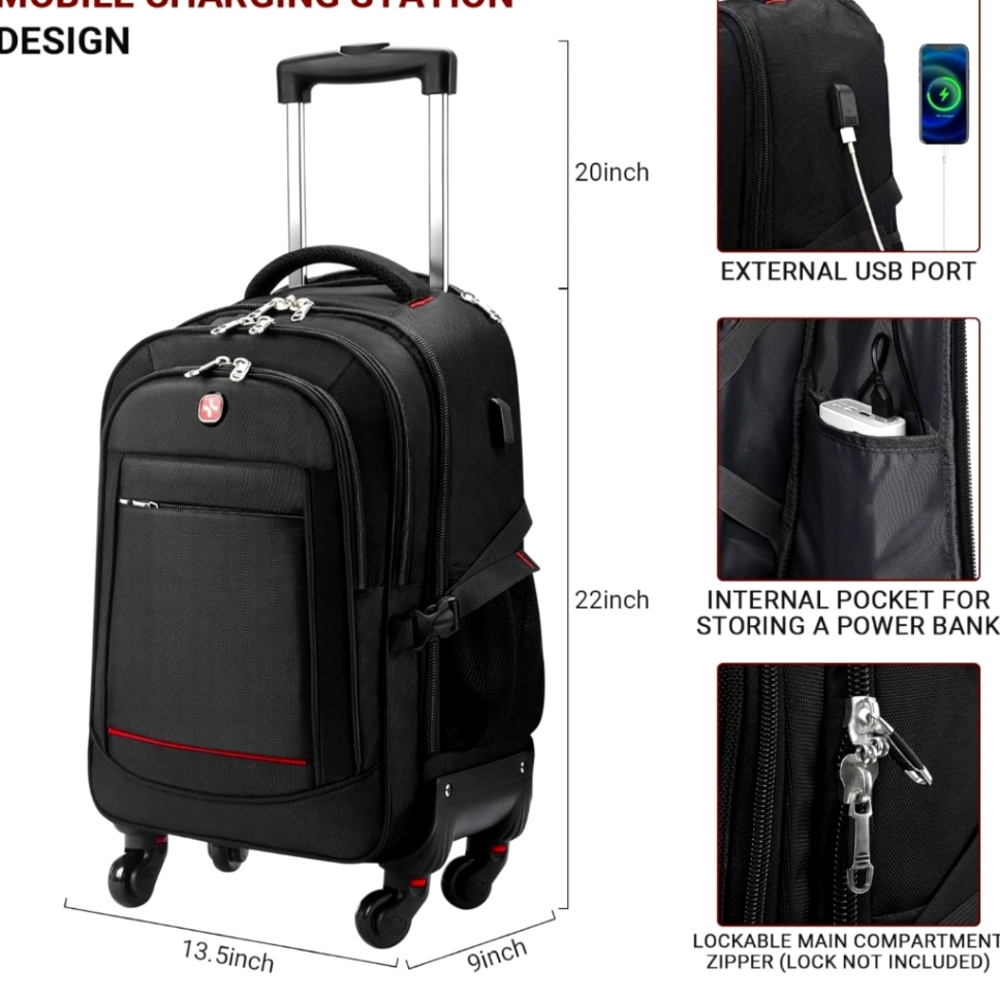 Mobile Charging Station Design Black Rolling Bag